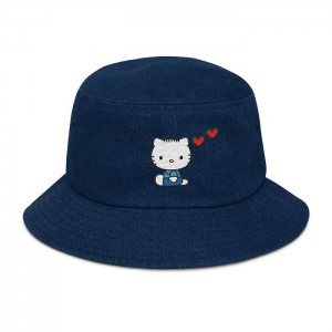 Hello Kitty Dear Daniel Embroidered Denim Bucket Hat Azules | CL_HK25068